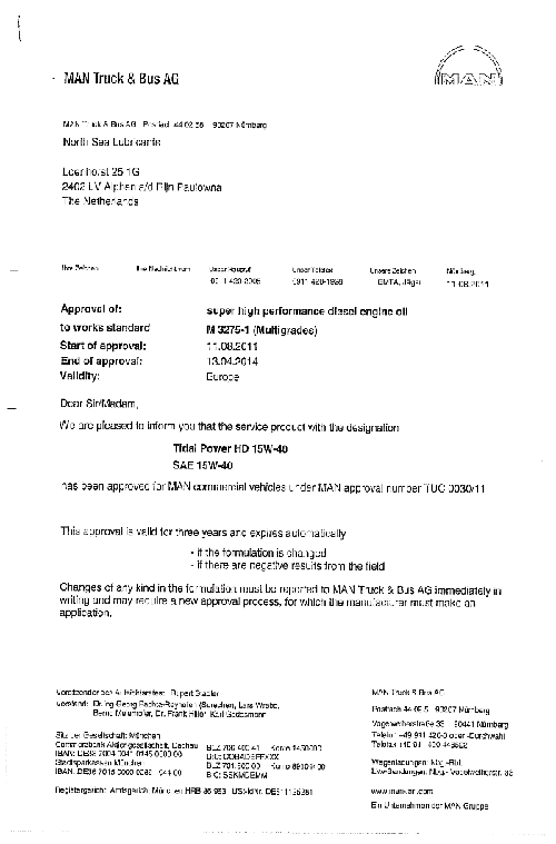 Моторное масло для MAN TIDAL POWER HD 15W40 MAN