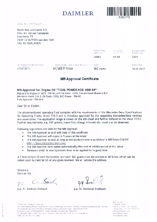 Моторное масло для Mercedes TIDAL POWER HDX 10W40