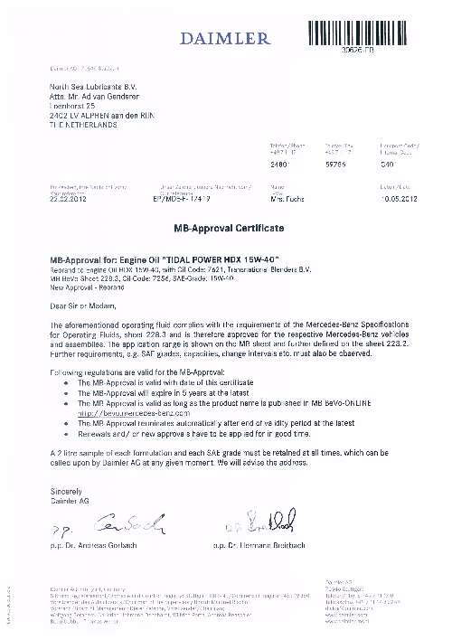 Моторное масло для Mercedes TIDAL POWER HDX 15W40