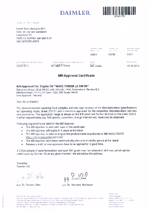 Моторное масло для Mercedes WAVE POWER LE 5W30
