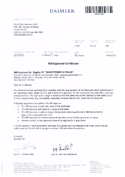 Моторное масло для Mercedes WAVE POWER LE 5W40