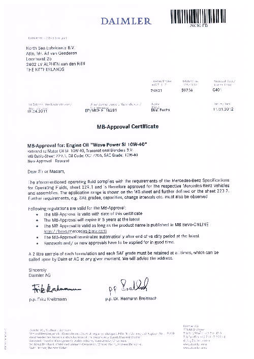 Моторное масло для Mercedes WAVE POWER SL 10W40