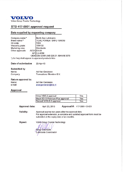 Моторное масло для Volvo TIDAL POWER SHPD 10W30