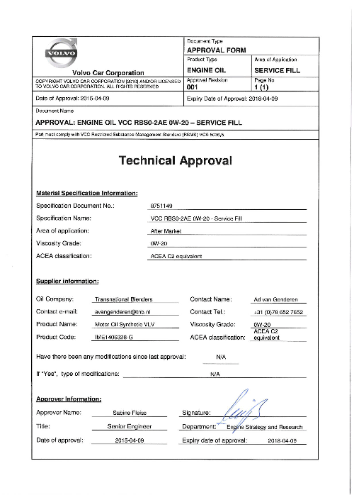 Моторное масло для Volvo WAVE POWER VLV 0W20